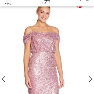 Sequin Gown with Draped Cold Shoulder